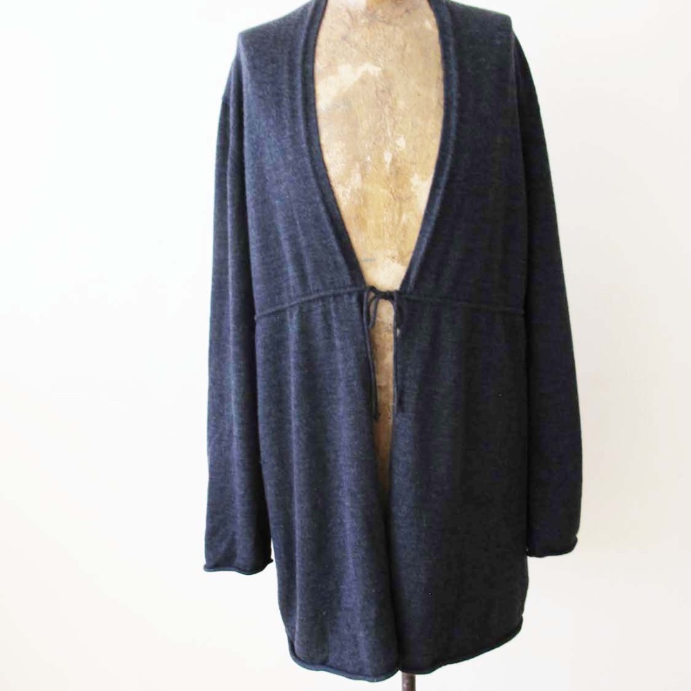 Eileen Fisher Charcoal Gray Merino Wool Tie Front Knit Duster Jacket Cardigan XL